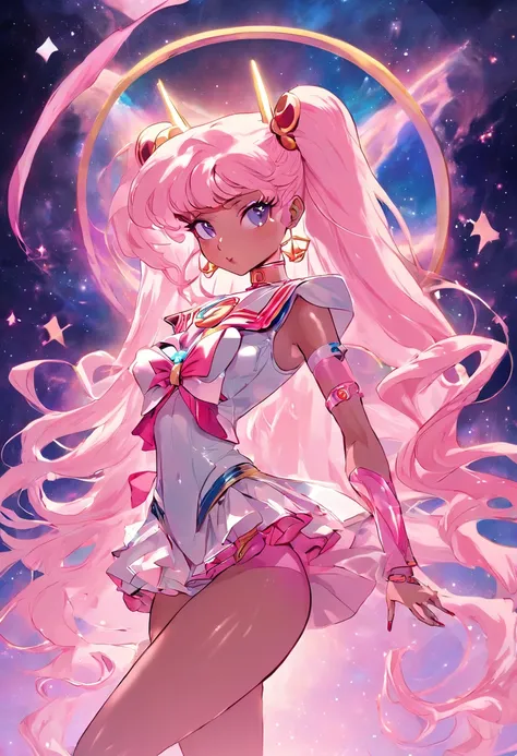 "Create a stunning artwork of Nicki Minaj as a hybrid of Sailor Moon with intricate details, vibrant colors, and dynamic poses. Incorporate elements of Sailor Moons iconic outfit, such as the sailor collar and bow, while adding Nicki Minajs unique style an...