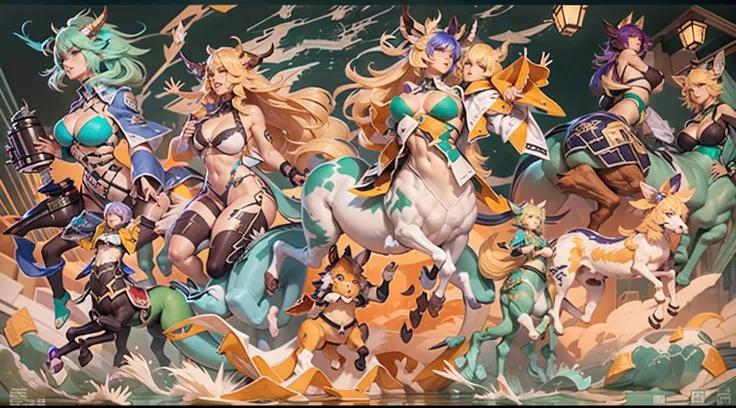 In the beautiful illustration of this super-grand scene，The ultra-long-range lens is shown（Over eight unique centaur characters：9.9），They all have their own characteristics，Vivid and interesting。Radiant angelic centaurs from the heavenly realm，To the helli...