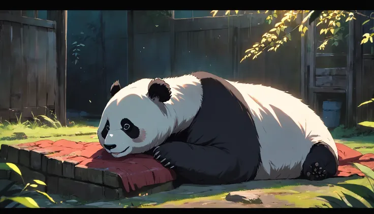 an old panda lying in a enclosure, she died.