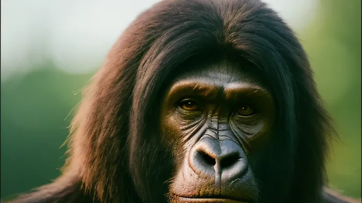 Planet of the Apes（（top Quority，8K，tmasterpiece：1.3）），Gorilla Warrior（golden jewelery），perspired，Water droplets on the forehead of the face，exteriors，background urban cityscape，Overhead，Sharp focus：1.2，cute animal：1.4，（（Layered Hair Style）），（Planet of the ...