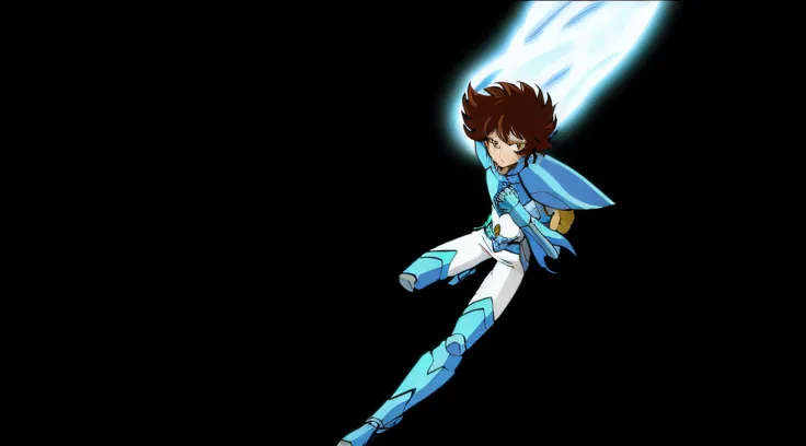 anime, um homem em um terno azul com uma cauda branca e azul, knights of zodiac girl, Anime Voador Esper, este personagem tem criocinese, Saint Seiya, inspirado em Matsumura Goshun, cyan lightning, cel anime sombreado, Hirohiko Araki Estilo, an epic anime ...