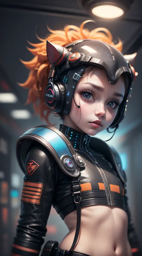 Extraordinary wide portrait of microscopic unknown little small adorable cyberpunk alien species over orange tech style of high tech fashion professional photography, 8k, adorable