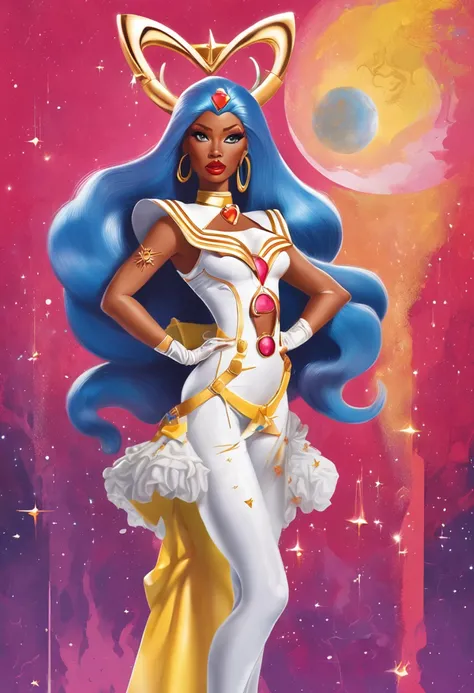 "Create a stunning artwork of Nicki Minaj as a hybrid of Sailor Moon with intricate details, vibrant colors, and dynamic poses. Incorporate elements of Sailor Moons iconic outfit, such as the sailor collar and bow, while adding Nicki Minajs unique style an...