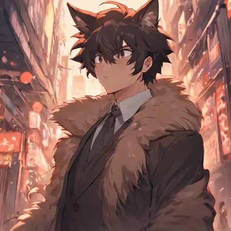 4K,  perfectly shaded, Perfect lighting, Hairy chest, anthro, Furry art,middle aged man，Big back，Black and white hair，stubbles，Handsome face，wind coat，Business suit，围巾，cigars，Male leopard，irate，Exaggerated expressions，two tone color hair，eye glass， Detaile...