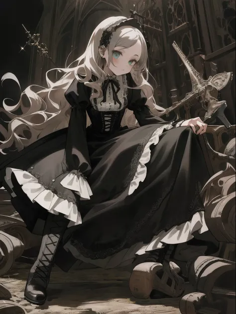 ​masterpiece, top-quality, 1girl in, The upper part of the body, History reference: World of Gothic Horror、hairstyle on: long, Wavy Hair、garments: Gothic dresses and corsets、shoe: Victorian boots、accessorized: In beats、frontage,bustup、Close-up