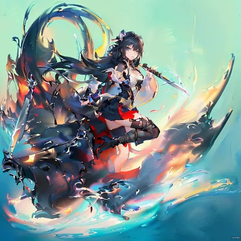 Anime girl with long hair and black clothes with sword, Digital art on Pisif , Anime fantasy illustration, trending on artstation pixiv, A beautiful artwork illustration, Female action anime girl, zerochan art, Pisif, Pisif style, cushart kenz, Anime fanta...