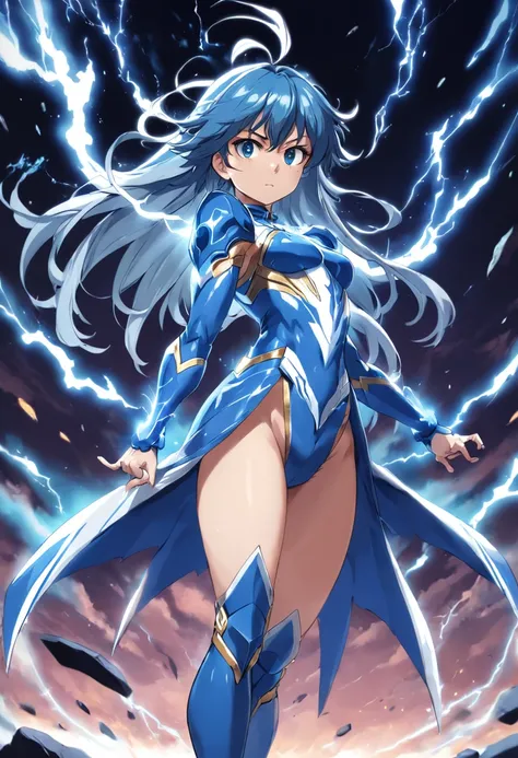 personagem de anime com roupa azul e branca voando pelo ar, knights of zodiac girl, Anime Voador Esper, este personagem tem criocinese, cyan lightning, anime, Arte Oficial, an epic anime of a energy man, yu - no, Saint Seiya, Poderes de fogo azul, Hirohiko...