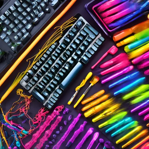 Brush Keyboard Technology Rainbow Frame Art