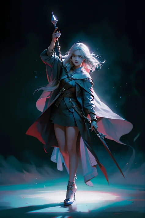 the witcher，Cute girl waving her magic wand，Cool magic，Big perspective