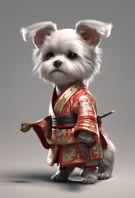 Cute and cool stickers, Maltese, Fluffy lid, White background, Teen cute puppy wearing ancient Chinese costume, hot pot，Cinematic, Hyperrealistic, back lit lighting,very low angle, Highly detailed, zoomout, rendered in unrealengine,