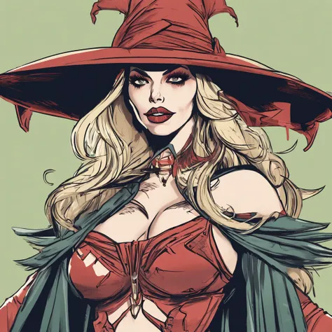 Maria brink a very beautiful animated sexy woman with a large hat and large wings with a staff, 1girl, breasts, hat, witch hat, solo, long hair, green eyes, glasses, staff, huge breasts, big tits, supple , sexy legs, sexy hips, beautiful face, hannahowo, e...