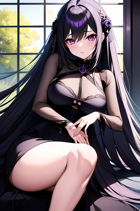 (masterpiece), best quality, expressive eyes, perfect face, Absurdity, High Resolution, Ultra Detail, anime girl with long white hair and black outfit posing for picture, anime goddess, female anime character, black haired deity, anime visual of a cute gir...