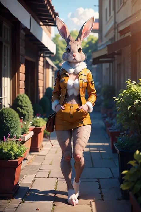 (fashionable anthro Rabbit:1.4), cute, promenade, garden, sky, cloud, professional lighting, photon mapping, radiosity, physically-based rendering