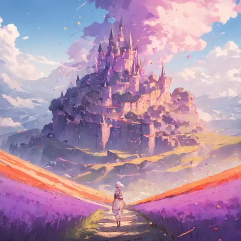 High fantasy image of rainbow lavender fortress