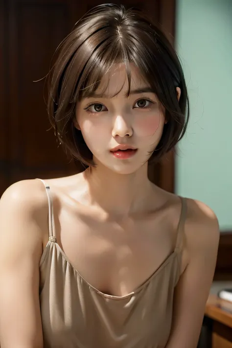 shoulder-length short hair，Qi bangs，Round-faced girl，Funny expressions