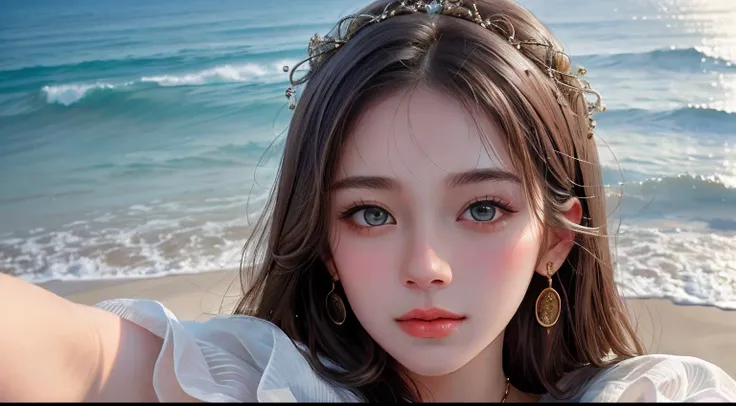 Best quality, Masterpiece, Super high resolution, (Realism: 1.4), Original photo, (Real skin texture: 1.3), (filmgrain: 1.3), (Selfie angle), 1 girl, Beautiful Eyes and Face Details, Masterpiece, Best quality, Close-up, Full picture quality of the highest ...