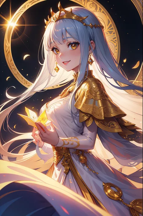 (Masterpiece), (best quality), illustration of young girl with freckles、blushed, anime, 1. **fashion**: wearing Arabian night style attire, 2. **hairstyle on**: (very very long shining bright transparent Hair:1.5), tie her hair up, hair color is platina bl...