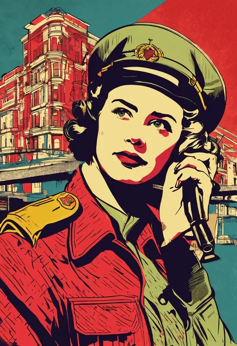 Close-up of the uniform，pop-art，Poster close-up，Communist，Communist propaganda，soviet propaganda poster style,