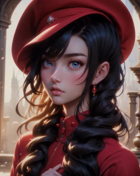 anime girl with long hair wearing a red hat and red jacket, beautiful anime portrait, 🍁 cute, beautiful anime girl, anime visual of a cute girl, ilya kuvshinov with long hair, anime girl with long hair, attractive anime girl, portrait anime girl, pretty an...