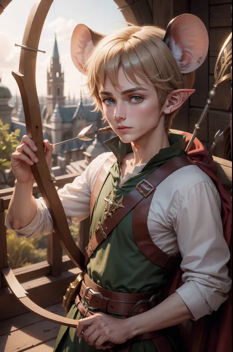 Mouse ears，Bow and arrow in hand，Pretty boy like the elf prince，Finely portrayed hands