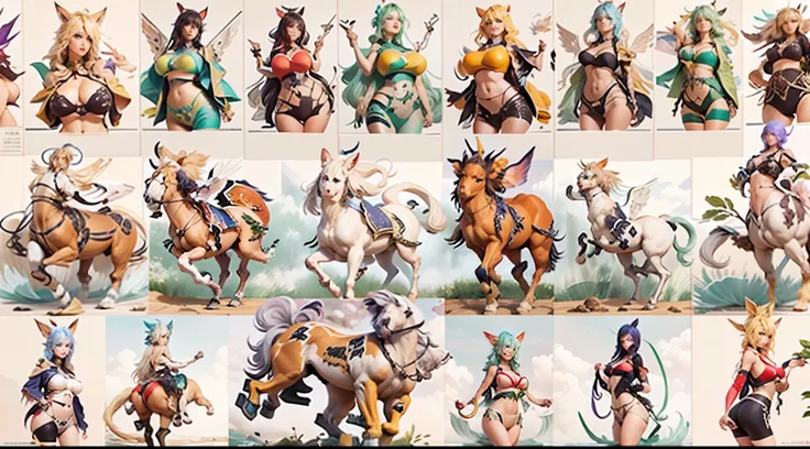 In the beautiful illustration of this super-grand scene，Display ultra-long-range lenses（Over eight unique centaur characters：9.9），They all have their own characteristics，Vivid and interesting。A radiant angel centaur from the celestial realm，To hellish cent...