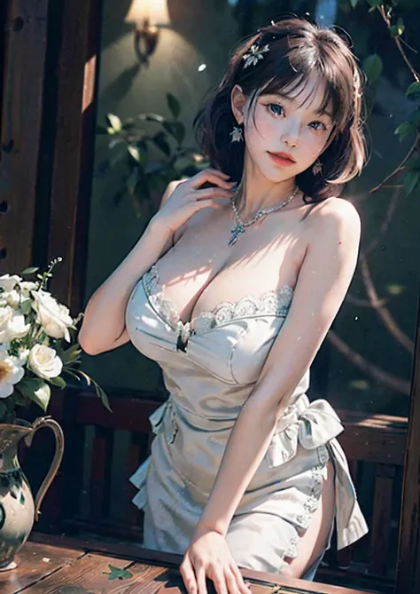 Best quality,Masterpiece,illustration,an extremely deciple and beautiful,Extremely detailed,CG,Unity,8K wallpaper,Amazing,finedetail,Master,Best quality,offcial art,Extremely detailed Cg Unity 8K wallpaper，huge tit，cleavage，Bandeau，correct hand，perfect han...