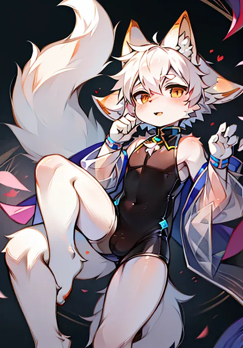 Shota the white fox wearing a transparent cheongsam