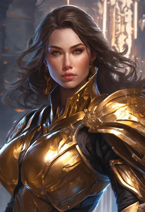 a close up of a woman in a black and gold costume, armor girl, stunning character art, epic exquisite character art, extremely detailed artgerm, gorgeous female paladin, by Yang J, of a beautiful female knight, hyperdetailed fantasy character, ig model | a...