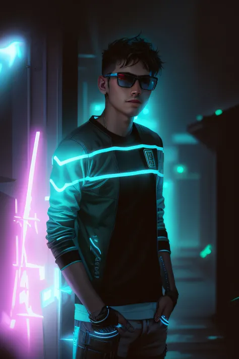 8k ultra-realistic cyberpunk background with a handsome boy