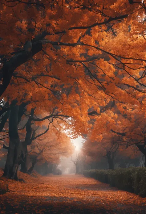 Cooling，Autumn is intense，The hot summer is coming to an end，Gradually，With a new cool and wonderful autumn，ultra-realistic image，Real-world scenarios，8K分辨率，photon maping，Meticulous and minimalist environment，The is very detailed，top-quality，artsy photogra...