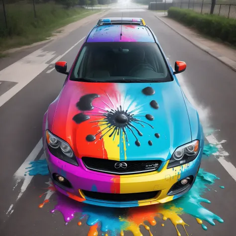 Colorful paint splashed on the car