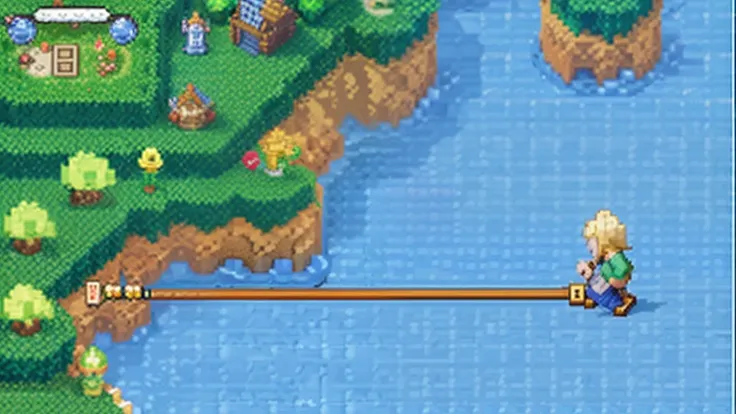 鸟山明风格，Flat pixel games《dragon quest》，Game scene design，（a paradise：1.4），16-bit pixels