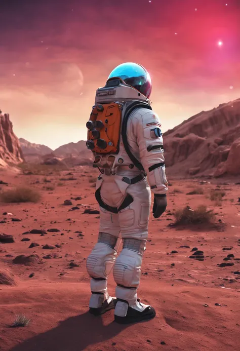 Adventurous male character in advanced space exploration suit, Explore an unknown planet