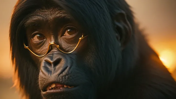 Planet of the Apes（（top Quority，8K，tmasterpiece：1.3）），Gorilla Warrior（golden jewelery），perspired，Water droplets on the forehead of the face，exteriors，background urban cityscape，Overhead，Sharp focus：1.2，cute animal：1.4，（（Layered Hair Style）），（Planet of the ...