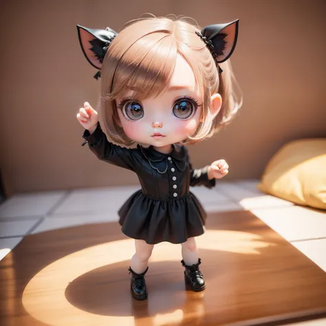 Cute Baby Chibi Anime、(((Chibi 3D))) (Best Quality), (masutepiece)、Black Cat Chibi、claw pose、A detailed face、Standing