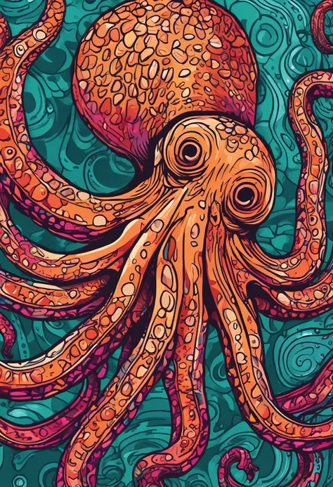 Close up of octopus running on colorful background, Digital octopus , highly detailed vector art, jen bartel, Impressive art style, vector art style, Adobe Illustrator art, art of alessandro pautasso, hd vector art, cavalos, multicolored vector art, full-c...