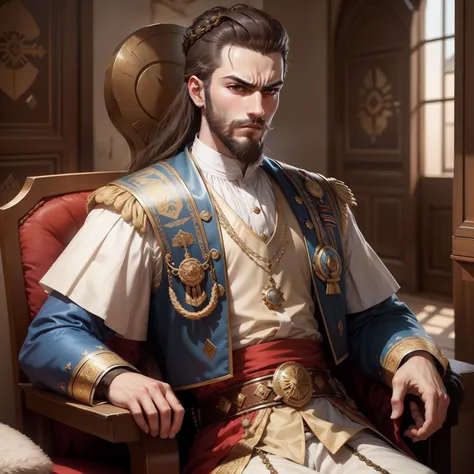 Create an image depicting a teenage Sultan suleiman ( a little beard in his stylish face and angry mood) in a historically accurate Sultans outfit from the Ottoman era.