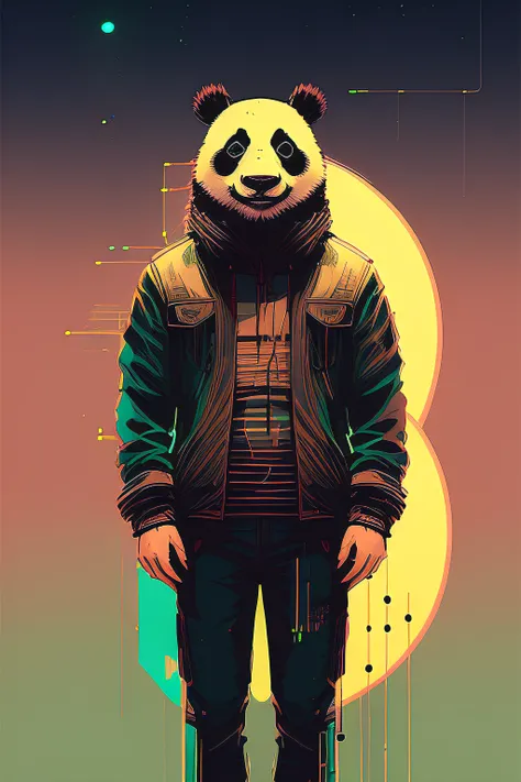 (nvinkpunk:1.2) (snthwve style:0.8) panda portrait, anthro, lightwave, sunset, intricate, highly detailed