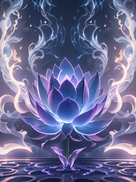 The Great Lotus in the Light of Tyndall   {blue white colors}Fire，Lightning arc，Light effects,CG,Blizzard style art trends,Diffuse luminous fog Glow-in-the-dark particles,Brilliant volumetric light - AR 3:4 --s 750 --v 5.2