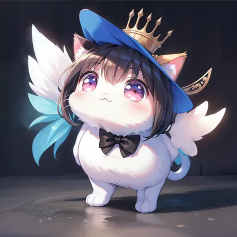 Tiny Cat standing like a person, wearing a Tuxedo and silk hat, kawaii, chibi, tiny body, big head, ultra detailed illustration, (Best quality), (masterpiece:1.3), (photorealistic:1.36), (realistic), ultra-detailed,