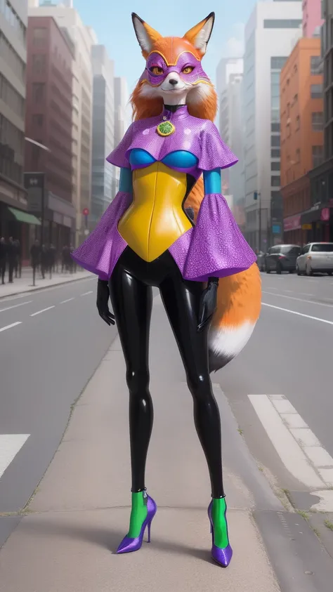 (1 Beautiful fox （（anthropomorphic turtle，）） Colorful fashion heels),Stand in the middle of an empty city, (((full bodyesbian))), concept-art, trending on artstationh, Hyperrealistic, Vivid colors, rim-light, Extremely detailed Cg Unity 8K wallpaper, trend...