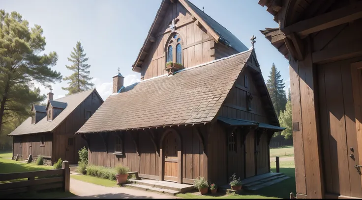 medieval wooden chapel, exterior, medieval modest and simple