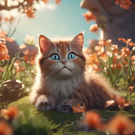 In the middle of the field sits a cat, cute 3 d render, lovely digital painting, Cute detailed digital art, ultra realistic 3d illustration, rendered in cinema 4 d, Rendered in Cinema4D, stylized 3d render