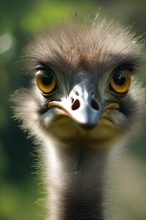 High nation-geographic symmetrical close-up portrait shoot in green jungle of an expressive Common Ostrich, anamorphic lens, ultra-realistic, hyper-detailed, green-core, jungle-core –ar 16:9 –q 2 –v 5 rtx on --ar 73:128 --s 750 --v 5. 2