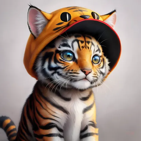 Chinese style kitten wearing tiger head hat