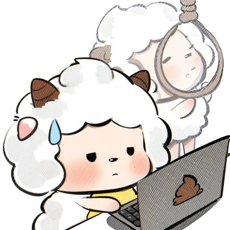 Cartoon sheep carrying laptop, maplestory mouse, official fanart, sheeps, MapleStory, xqcow, character art of maple story, dreaming of electric sheep, Cute:2, High-quality fanart, webcomic, ram sheep robot, Pisif, offcial art, avatar for website, Pisif sty...