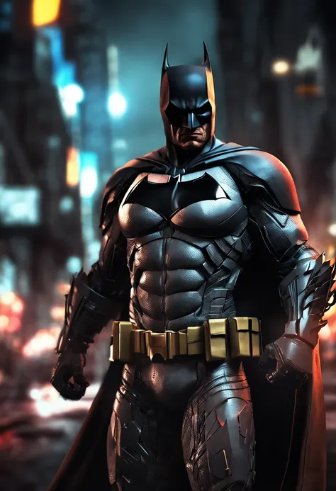 foto batman com uma armadura  altamente detalhada, obra de arte, hi-tech, blender batman comic style night dark knight, Caped crusader