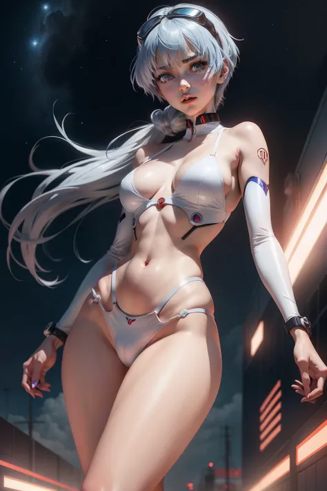 Rei from a young girl from Evangelion fights Eva with silver hair, Evangelion, anime big breast, ayanami rei, Scary