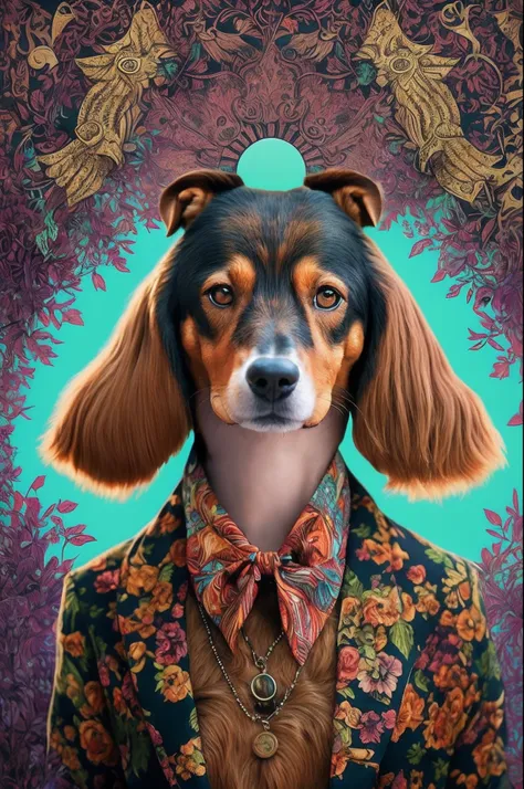 a 70s photo shoot for a really cool 70s record cover, all the band are upright biped anthropomorphic dacshunds, all big hairy creatures with dachshund heads, all wearing cool 70s colours and patterned 3 piece suits, award winning photography, super high re...