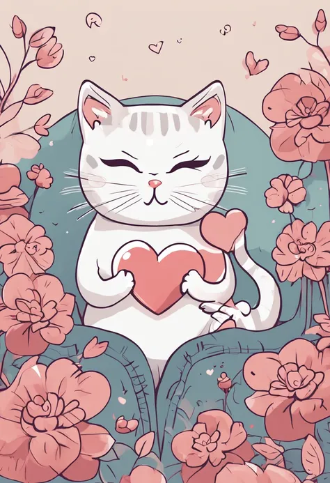 There is a cat holding a cat with a heart, illustration of 2 cats, Cute cats, Kawaii cat, Two cats, fat chibi grey cat, neko, Cats, cute cute, Cute and lovely, kawaii, cute artwork, A cute cat, Chuan Ai, kawaii cutest sticker ever, Meow, cas, cute illustra...